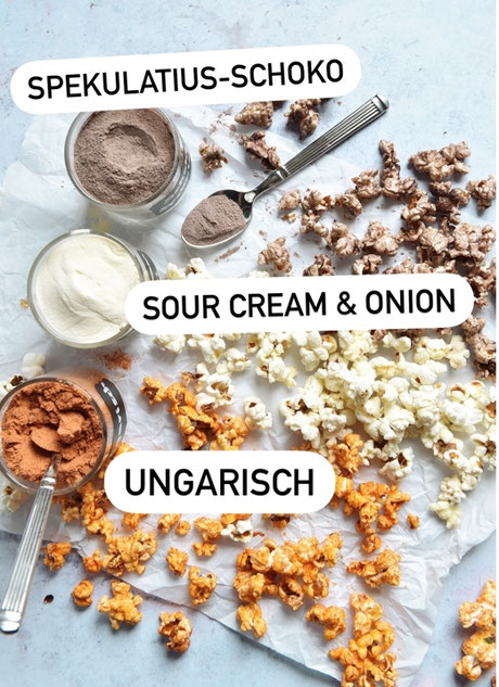 Popcorn Gewürz Spekulatius Schoko, Sour Cream & Onion, Ungarisch Paprika