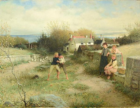 George Henry Boughton 'St Ives Bay' (RA 1882) (aka 'The Wrestling Match')