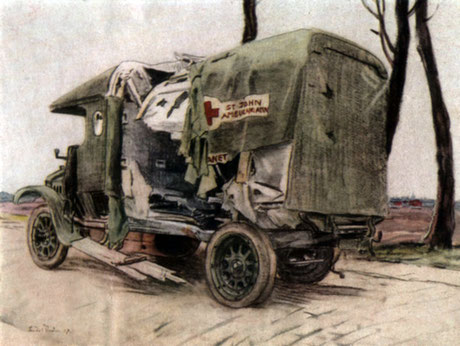 Ernest Procter 'A Direct Hit' (Frontispiece of the History of the Friends' Ambulance Unit, 1919)