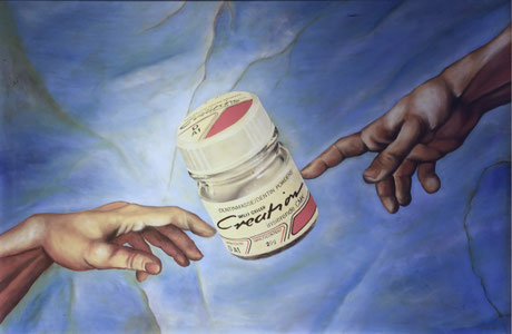 This Creation poster pays homage to Michelangelo's painting "Creazione di Adamo." It depicts Creation Powder coming to life.