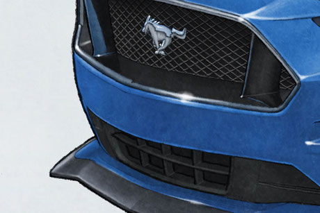 The 2019-2023 Mustang GT Premium front grill close up from the Lemireart's drawing
