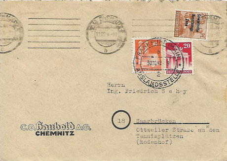 Chemnitz Frankfurt Saarland Bizone foreign postage Auslandsgebühr