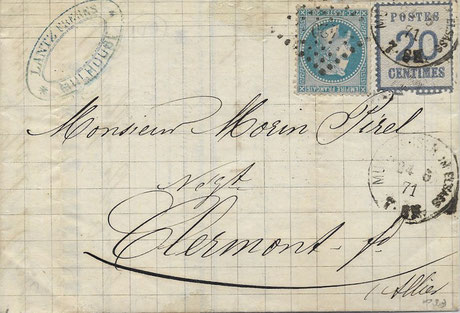 Mulhouse Clermont-Ferrand Okkupationsmarke Céres Doppelfrankatur Belfort 1871 double postage occupation stamp