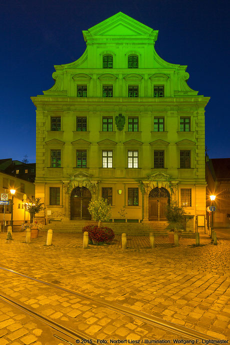 Illumination Stadt Augsburg - Stadtmezg - "Augsburg strahlt" Stadtillumination Augsburg 05.08. bis 09.08.2015 © 2015 - Foto: Norbert Liesz / Illumination: Wolfgang F. Lightmaster