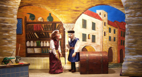 Marionettentheater Märchen an Fäden - Scheintod mit Folgen (nach Boccaccio, Dekameron) - Dottore Mazzeo und Donna Chiara