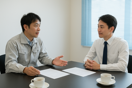 杉戸町の産廃収集運搬業の業者との打ち合わせ風景