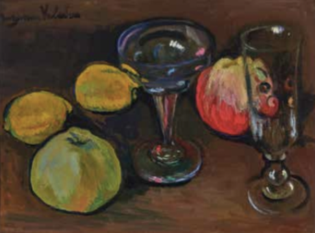 Suzanne Valladon / Verres, Citrons et Pommes, ca. 1917, Öl auf Holz, 28 x 37 cm
