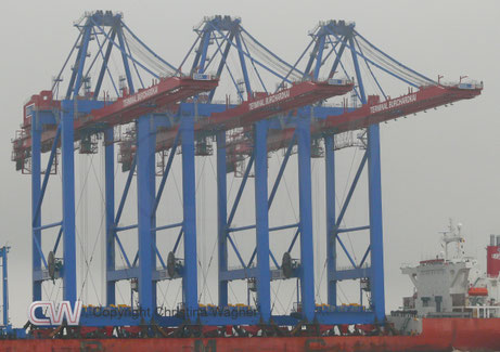 Jede der drei Containerbrücken hatte ein Gewicht von 2.480 t.