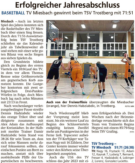Bericht im Miesbacher Merkur am 20. Dezember 2023 - Zum Vergrößern klicken