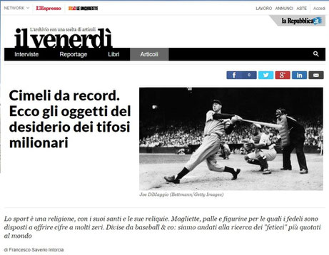 Nella foto l'articolo apparso il 16 Agosto 2017 sul settimanale "Il Venerdì"