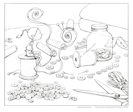 Le coloriage d'un dessin de Timeliot - Couture"