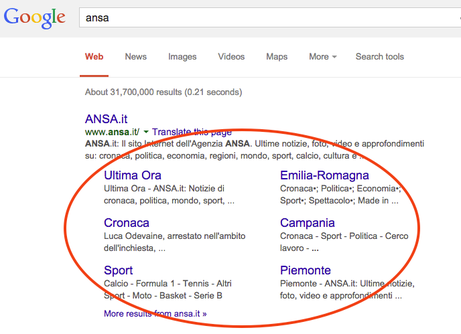 Esempio di risultati di ricerca su Google (SERP)