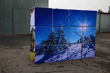 advertising cube wall with panoramic view