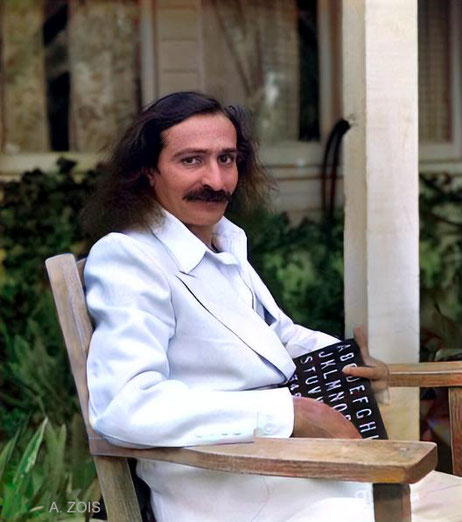 1932 : Meher Baba in Hollywood, California. Image colourized by Anthony Zois.
