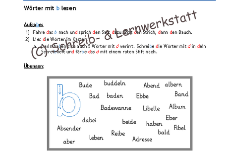 Übungen zu b oder d, b mit d verwechseln, Arbeitsblätter zu b oder d, Lernmaterial zu b und d, Lernmaterial Förderschule