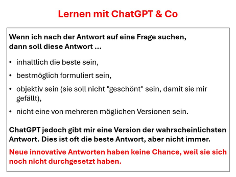 Lernen mit ChatGPT & Co - Vor- und Nachteile - wahrscheinlichste beste Antwort - neue innovative Antwort - www.learn-study-work.org