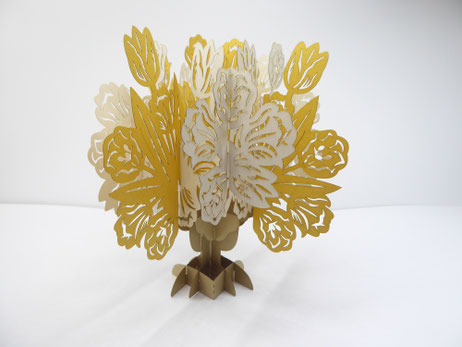 Bouquet de fleurs en papier pour centre de table de mariage qui se déplie en pop-up, personnalisable en menu de table, numéro de table ou nom de table