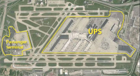 The passenger area appears small in proportion to the Worldport expanse