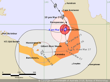 Track map of Tropical Cyclone Marcus 25/03/2018. image from www.bom.gov.au.