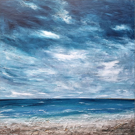 grand tableau bleu ocean Charente-maritime par Audrey-chal artiste peintre
