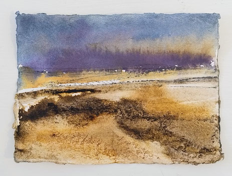 Fields at dusk- #2, Mixmedia on Indians handmade paper, 16x11cm, Mamiko Nagatomo