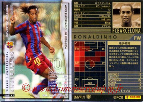 N° EMVP - RONALDHINO (2001-03, PSG > 2005-06- FC Barcelone, ESP) (MVP Européen)