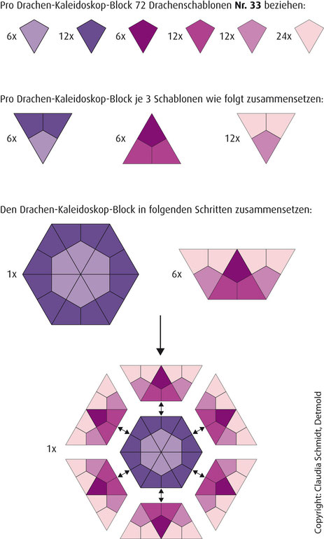 English Paper Piecing Anleitung Drachen-Kaleidoskop Tutorial  Kite Kaleidoscope