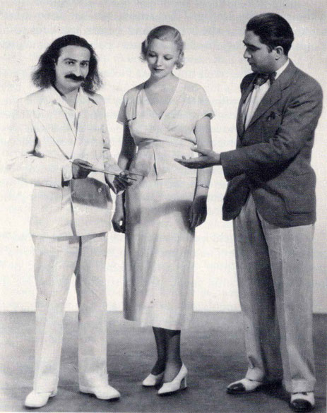 1st June 1932 : MGM Studios, Hollywood, CA. Meher Baba with Virginiaq Bruce & Lal C. Mehra