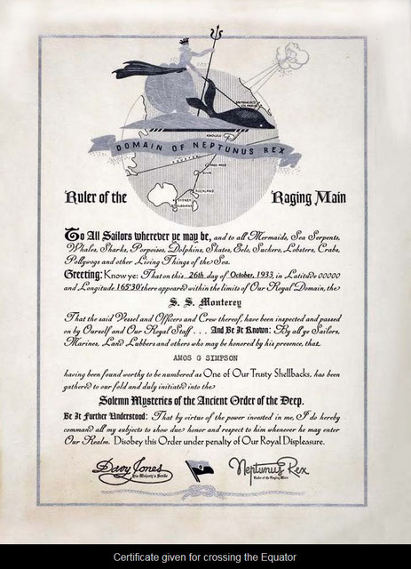 Nautical certificate for crossing the Equator