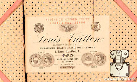 Etiquette ancienne Louis Vuitton rue du scribe vintage malle