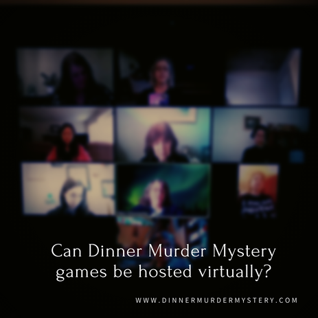 Computer screen showing several people attending a virtual mystery game from Dinner Murder Mystery.