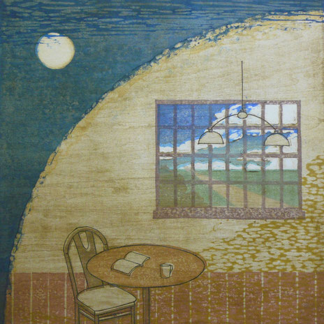 見えない月を眺めるように　38×38㎝　木版画凹凸版刷り　