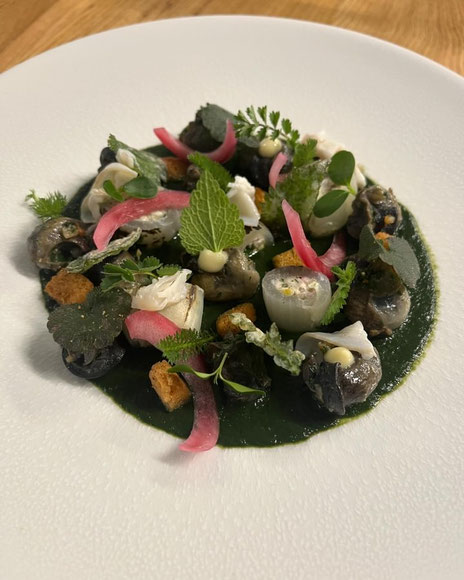 Restaurant 1451 Escargots De Saint Bonnet Orties et Fromage Frais de la ferme poizat