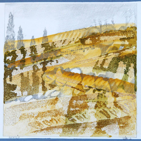 Dryness in the Alentejo - acryl and pencil with sandstructure on paper - 25 x 25 cm 