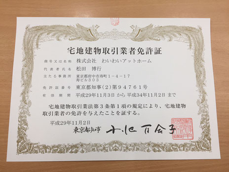 宅地建物取引業者免許証