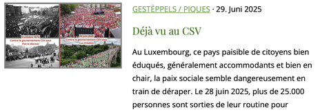 Article satirique sur Luxembourg Jungle sur la manifestation des syndicats OGBL et LCGB du 28 juin 2025 avec plus de 25000 participants.