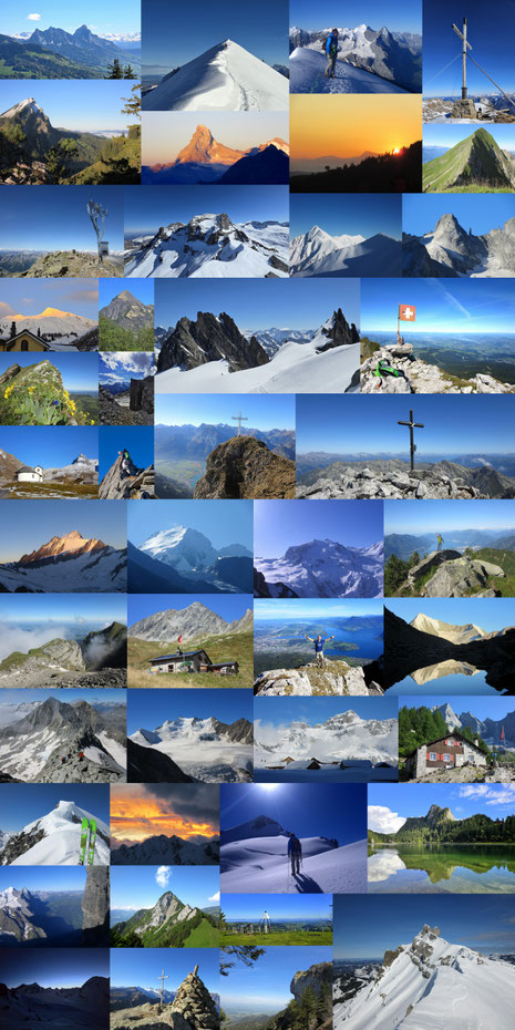 Matterhorn, Wetterhorn, Fünffingerstöcke, Schreckhorn, Piz Linard, Rigi Hochflue, Piz Lucendro, Badile, Pilatus Rosegg, Napf, Mythen, Schimbrig, Tre Corni, Schnierehörnli, Fibbia, Sosto, Aebnistettenflue, Sustenspitz