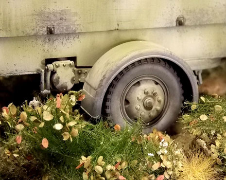 Die Fahrzeuge sind schön in die Vegetation eingebettet.