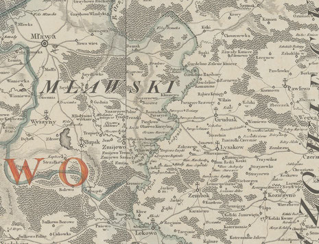Mappa szczegulna woiewodztwa płockiego ... z ok. 1802 roku, Autor: , Karol de Perthées (1740-1815),[Biblioteka Narodowa, Domena Publiczna]