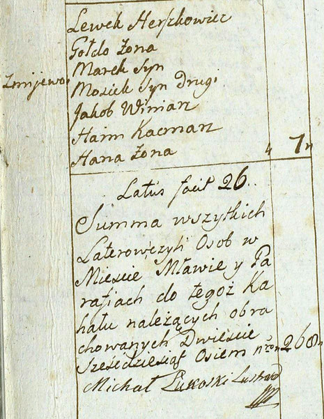 Fragment rejestru z 1778 roku [AGAD w Warszawie]