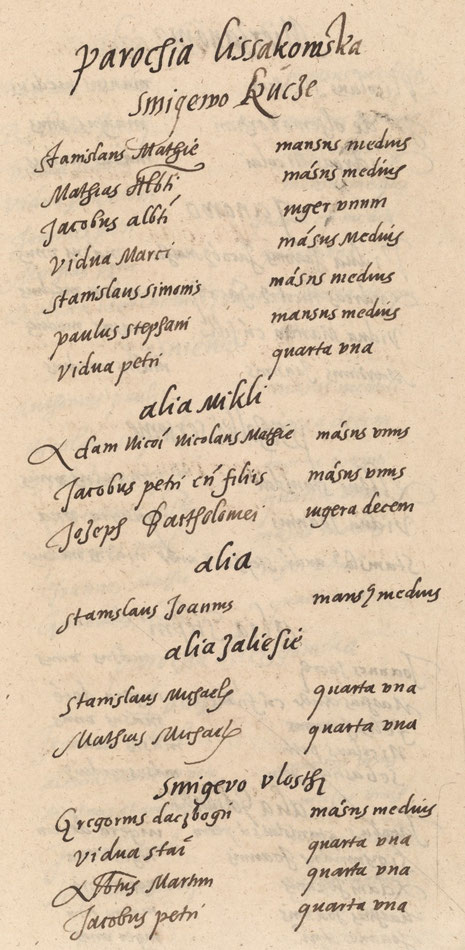 Żmijewscy opłacający pobór w 1552 roku z poszczególnych wsi [fot. AGAD w Warszawie]