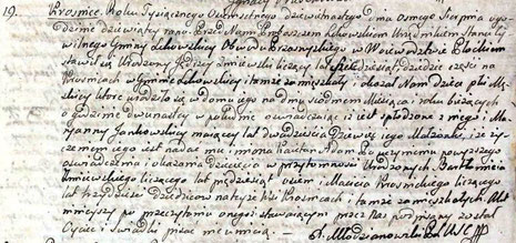 Akt urodzenia Adama - ojca Pauliny z 1819 roku, Metrykalia Parafii w Lekowie Archiwum Państwowe w Mławie