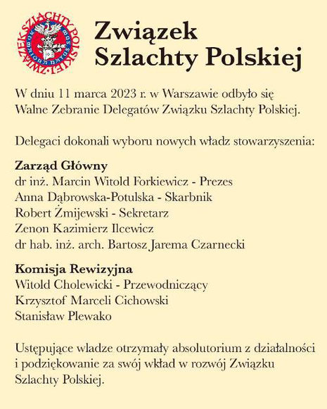 Oficjalny komunikat ZSzP [FB: Związek Szlachty Polskiej - Polish Nobility Association]
