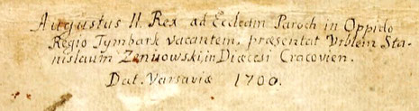 Fragment prezenty Króla Augusta II z 1700 roku 