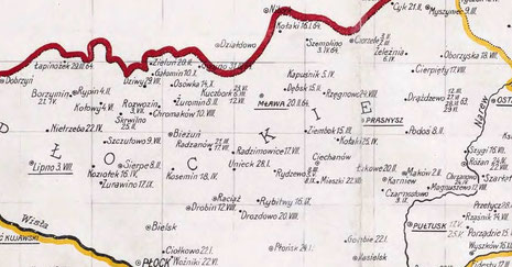 Mapa bitew i potyczek 1863-1864 w Królestwie Kongresowym z datami starć. Ułożył Stanisław Zieliński [PAN Biblioteka Kórnicka, Domena publiczna]