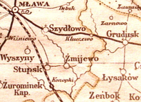 Fragment mapy Diecezji Płockiej z XIX wieku