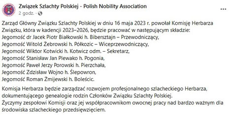 Oficjalny komunikat ZSzP [FB: Związek Szlachty Polskiej - Polish Nobility Association]