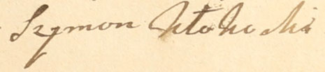 Podpis zlożony przez Szymona Kłokockiego w Przasnyszu 22 czerwca 1793 roku pod "zapisem" sporządzonym malżonce Zuzannie; PZW t. 42, f.153
