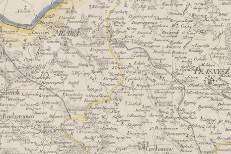 Mappa jeneralna Województwa Płockiego z 1826 roku, Autor: Sotzmann, Daniel Friedrich Sotzmann (1754-1840), [Biblioteka Narodowa, Domena Publiczna]