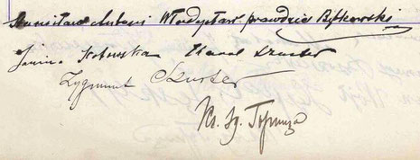 Podpisy pod aktem małżeństwa z 1912r.; Metrykalia parafii Wszystkich Świętych w Warszawie